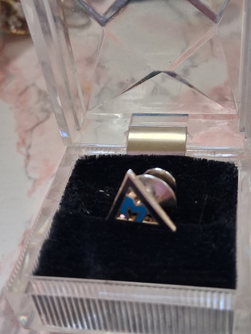 Source Unknown Blue and Gold Triangle Enamel Brooch